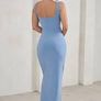 Club L London Madeline Baby Blue Sleeveless Thigh Split Maxi Dress Image 2