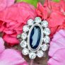 Antique 1920s Sapphire & Diamond Cluster Ring - 18ct White Gold & Platinum Image 8