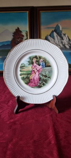 Paignton Devon Fragonard Courting Couple Fine Bone China Gold Gilt Decorative Plate With Hanger Made In Endland