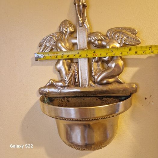 Antique  Brass Angel Holy Water Font Religious Wall Art