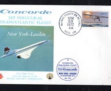 1977 USA Concorde Flight Cover for SST Inaugural Transatlantic Flight. New York to London cancelling 13 50th Anniversary Solo Transatlantic Flight with receiving cancel on the reverse