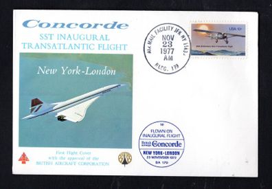 1977 USA Concorde Flight Cover for SST Inaugural Transatlantic Flight. New York to London cancelling 13 50th Anniversary Solo Transatlantic Flight with receiving cancel on the reverse