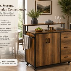 Kitchen Island Trolley with Storage Drawers and Wheels