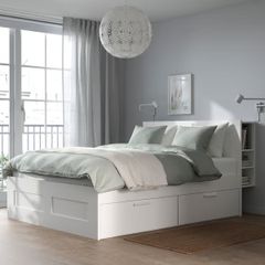 Price Drop IKEA BRIMNES Double Bed Frame with 4 Storage Drawers Headboard & LUROY Slats White Disassembled Ready for Collection  IKEA BRIMNES Luroy Double Bed 4ft6 Bed Storage Bed Ottoman alternative Underbed Drawers Bookcase Headboard White Bed Frame