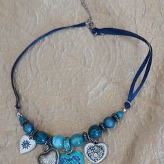 Per Una Glass Blue Shades Beads and Hearts Necklace