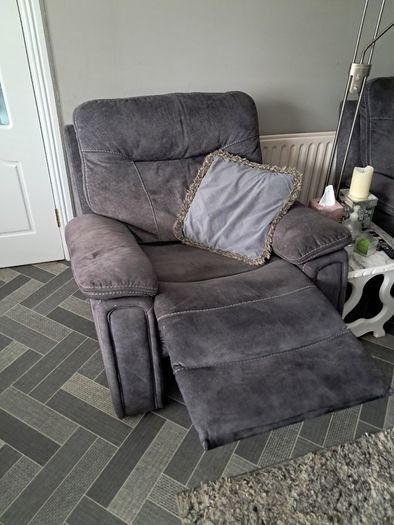 3 grey  seater reclining Sofa plus 2 armchairs recliner
