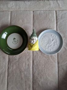 3 x Vintage Porcelain Items  1950's Trust House Dish Arklow pottery Wicklow 4.5" Lladro Turtle Dove  4" small dish 1990's  1976 Royal Worcester Hand Panted signed C.H. and Mr Caudle Candle SUFFER 3"