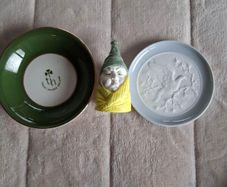 3 x Vintage Porcelain Items  1950's Trust House Dish Arklow pottery Wicklow 4.5" Lladro Turtle Dove  4" small dish 1990's  1976 Royal Worcester Hand Panted signed C.H. and Mr Caudle Candle SUFFER 3"