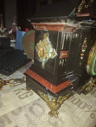 Rare 19th-century 1867 until 1889 French Architectural Mantel Clock by Samuel Marti, Enamel Dial In Working Condition,