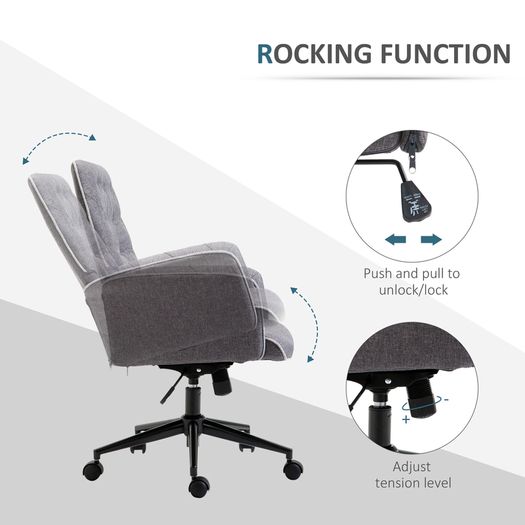 Linen Office Chair, Mid Back Computer Desk Chair with Adjustable Height, Grey