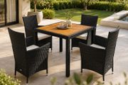 Garden Furniture Set Wooden Balcony Weatherproof 4 Person Polyrattan Acacia Outdoor 7cm Cushions