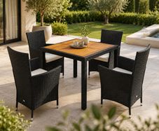 Garden Furniture Set Wooden Balcony Weatherproof 4 Person Polyrattan Acacia Outdoor 7cm Cushions