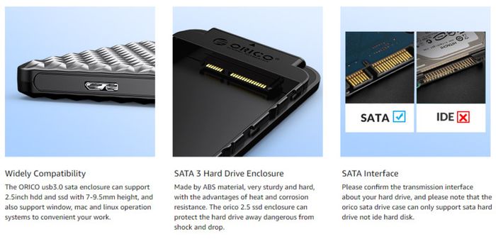 ORICO USB 3.0 (UASP) 5Gbps to SATA 2.5" HDD/SSD Enclosure with Auto Sleep Mode (Brand New/Warranty)
