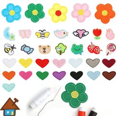 35PCS Embroidered Iron on Patch Stickers DIY Heart Flower Cartton Animals Decorative Patches Accessories Cute Sewing Applique (FREE POSTAGE)