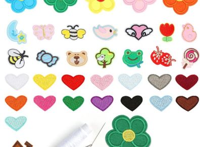 35PCS Embroidered Iron on Patch Stickers DIY Heart Flower Cartton Animals Decorative Patches Accessories Cute Sewing Applique (FREE POSTAGE)