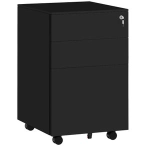 3-Drawer Vertical Filing Cabinet with Pencil Tray, Lock and 5 Wheels, Steel Mobile File Cabinet, for A4, Legal and Letter Size, Pre-Assembled Body, Black