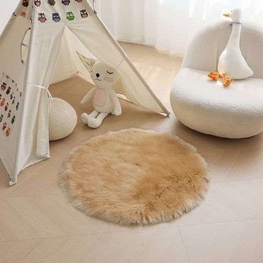 MULTIPLE SIZES AVAILABLE Round Shaggy Rugs Fluffy Fur Area Rug Round Carpet Bedroom Living Room Floor Mat, Camel/Diam 20 inch