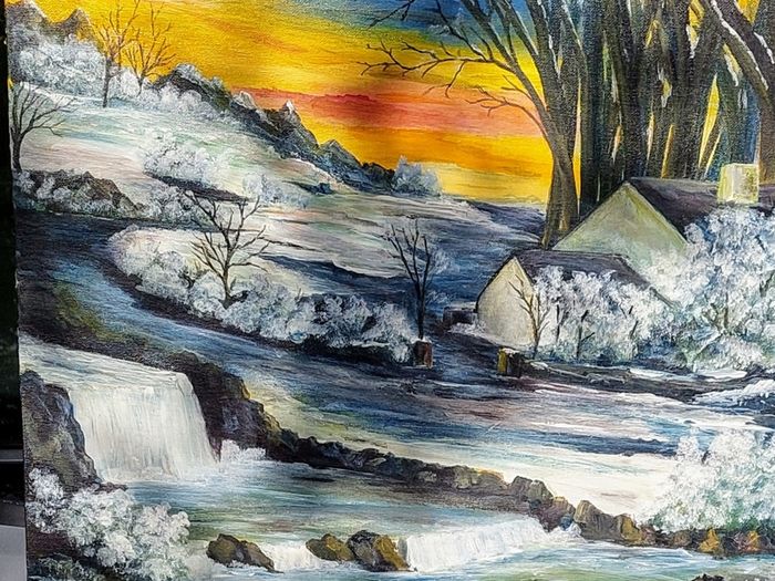 Original unframed hand painted landscape artwork  - Early Autumn Snow.