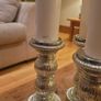 3x Silver Gilded Glass Ribbed Pilar Candle Holders with New Candles Image 5