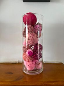 Decorative Glass Vase with Pink Decorative Balls