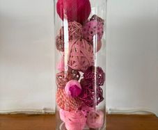 Decorative Glass Vase with Pink Decorative Balls