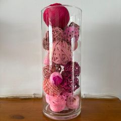 Decorative Glass Vase with Pink Decorative Balls
