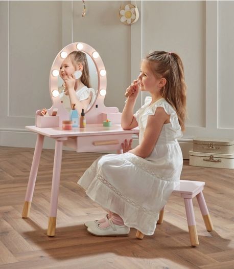 Wooden Light-Up Vanity Table and Stool