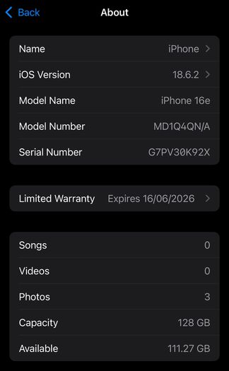 Iphone 16e 128 GB like new