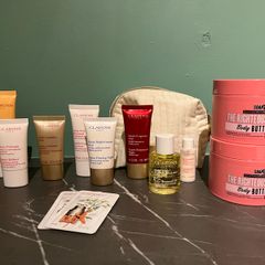 Bundle of Clarins Products with bag + 2 Soap and Glory Body Butter Tubs - Brand New