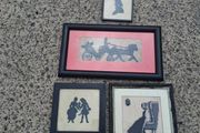 4 X Victorian Embroidered Silhouettes on Linen