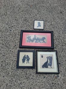 4 X Victorian Embroidered Silhouettes on Linen