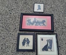 4 X Victorian Embroidered Silhouettes on Linen