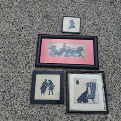 4 X Victorian Embroidered Silhouettes on Linen