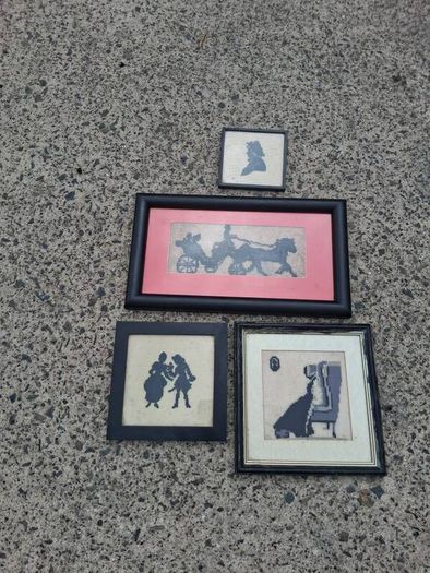 4 X Victorian Embroidered Silhouettes on Linen