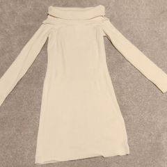 H&M Cream Ribbed Off-The-Shoulder Jumper Dress - Size M