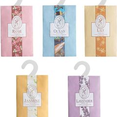 5 Sachets With Hanging Sachets For Wardrobe Closet Room Wardrobe Bathroom Cart, Aromatherapy Bag, Natural Mothproof Agent, Lasting Fragrance 20g (Jasmine, Rose, Lavender, Lily, Ocean)