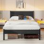 Double Bed Frame with Retro Wooden Headboard  Under-Bed Storage for Medium Bedrooms, Master/Guest Room, Couples, Heavy Duty Metal Frame 800 lbs, Noise-Free Sleep, Easy Assembly, Black Oak Image 9