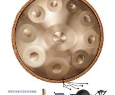 Handpan Drum 55.9 cm 10 Notes D Minor Hand Drum Instrument with Mallet