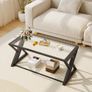Coffee Table, Living Room Table, Center Tea Tables, Glass Coffee Table, End Sidetable with Black Metal Frame for Living Room Bedroom Office, Modern Open Design, 39 x 19 x 18 IN, Transparent Glass Image 7