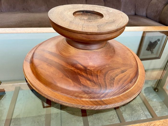 Vintage MCM Wood Fruit Pedestal Bowl Tazza