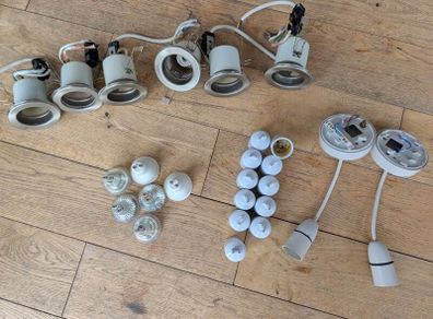 Job Lot: 6 Brushed Recessed Downlights, GU10 Bulbs & Pendant Kits