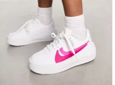Nike Air Force 1 PLT.AF.ORM trainers in white & pink UK7 RRP 130