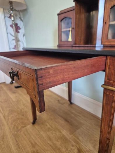 Edwardian inlaid writing desk& carved chair