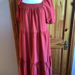 Ladies Rust orange striped cotton blend Summer dress size 14 includes postage
