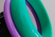 Purple &amp; green plastic bangle bracelets