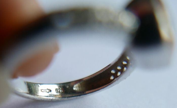 Vintage Genuine Fossil Sterling Silver 925 hallmarked  Yellow Stone Ring size P - 5,2g