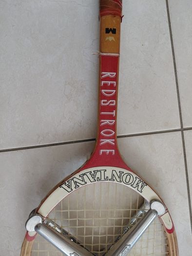 Vintage Tennis Racket Montana Redstroke includes a metal Zephyr maintenance cross for reinforcement 1970s