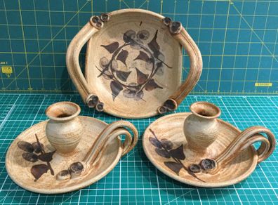 Ballydougan Pottery Serving Bowl & Candlesticks - 3 piece set