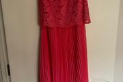 Coral Oasis pleated slip dress with lace over top