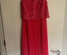 Coral Oasis pleated slip dress with lace over top